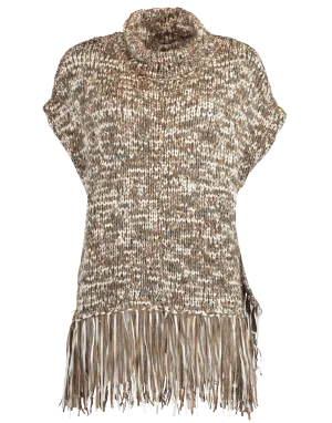 Cotton Fringe Turtleneck Poncho