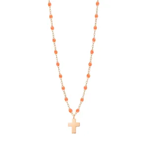 Cross Charm Classic Gigi Orange necklace, Rose Gold, 16.5"
