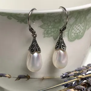 Dashwood Silver, Freshwater Pearl and Marcasite Earrings