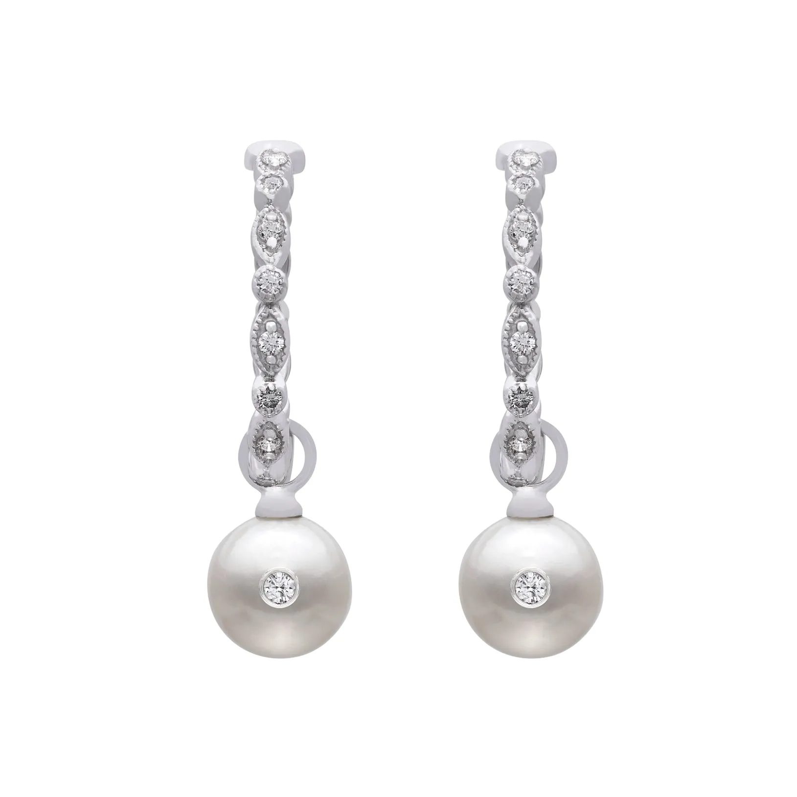 Diamond and Cultured Pearl Hoop Earrings