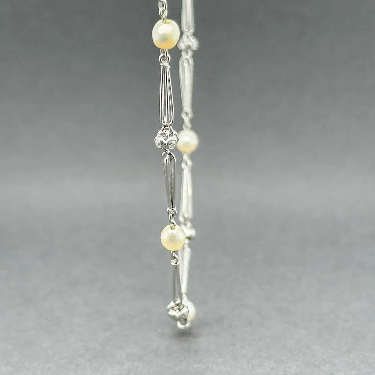 Estate Platinum 0.66ctw Diamond & Pearl Station Necklace