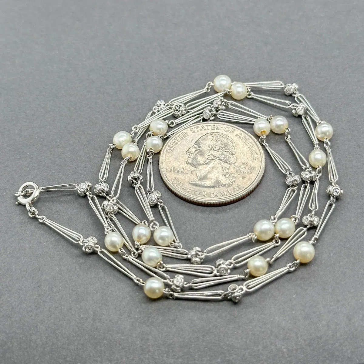 Estate Platinum 0.66ctw Diamond & Pearl Station Necklace