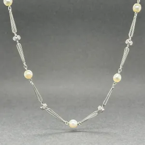 Estate Platinum 0.66ctw Diamond & Pearl Station Necklace