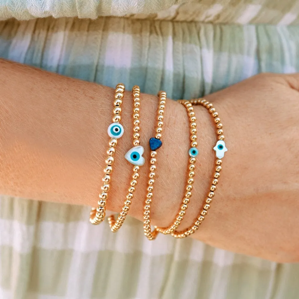 Evil Eye Heart Charm Bracelet in 14k Gold Filled