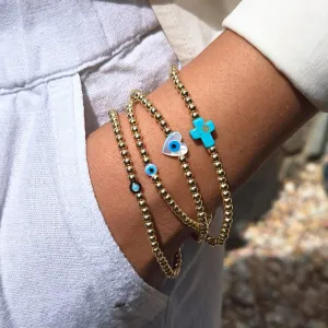 Evil Eye Heart Charm Bracelet in 14k Gold Filled