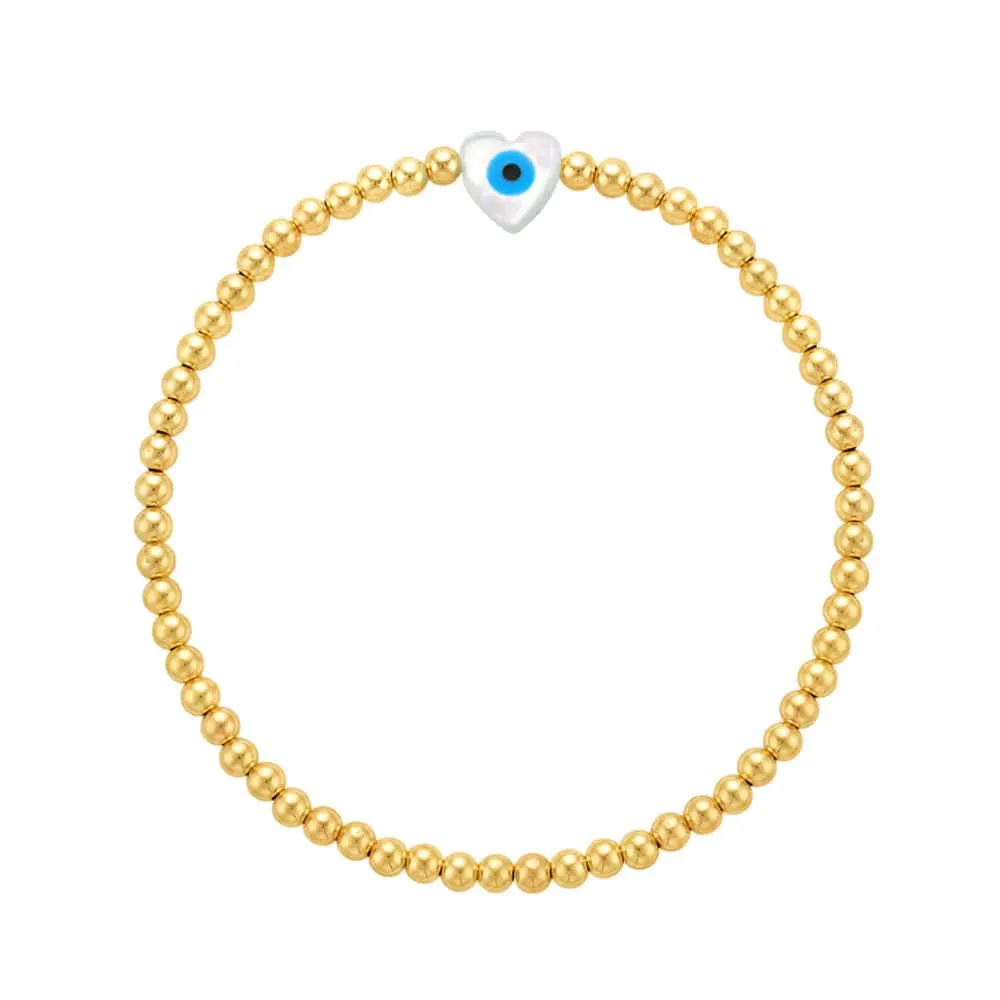 Evil Eye Heart Charm Bracelet in 14k Gold Filled