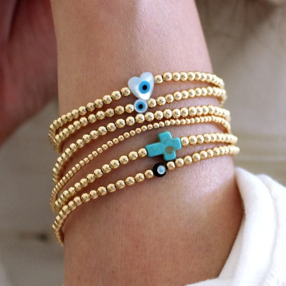 Evil Eye Heart Charm Bracelet in 14k Gold Filled