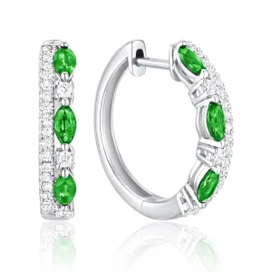 Exquisite Emerald & Diamond, Double Row Hoops