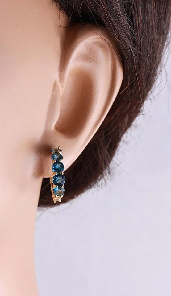 Exquisite Top Quality 2.60 Carats Natural London Blue Topaz 14K Solid Yellow Gold Huggie Earrings