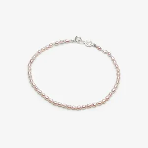 Feminine Pink Rice Pearl Bracelet Single Strand