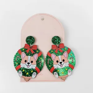 Festive Christmas Corgi Earrings