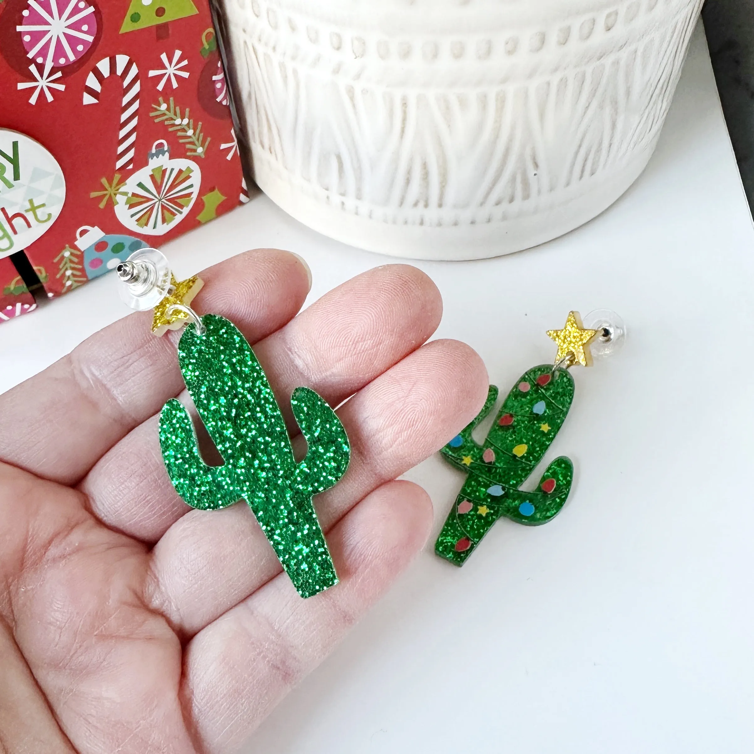 Festive Christmas Earrings --  Christmas Tree, Cats, Dinosaurs, Cactus