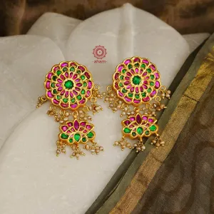 Festive Floral Gold Polish Silver Earrings