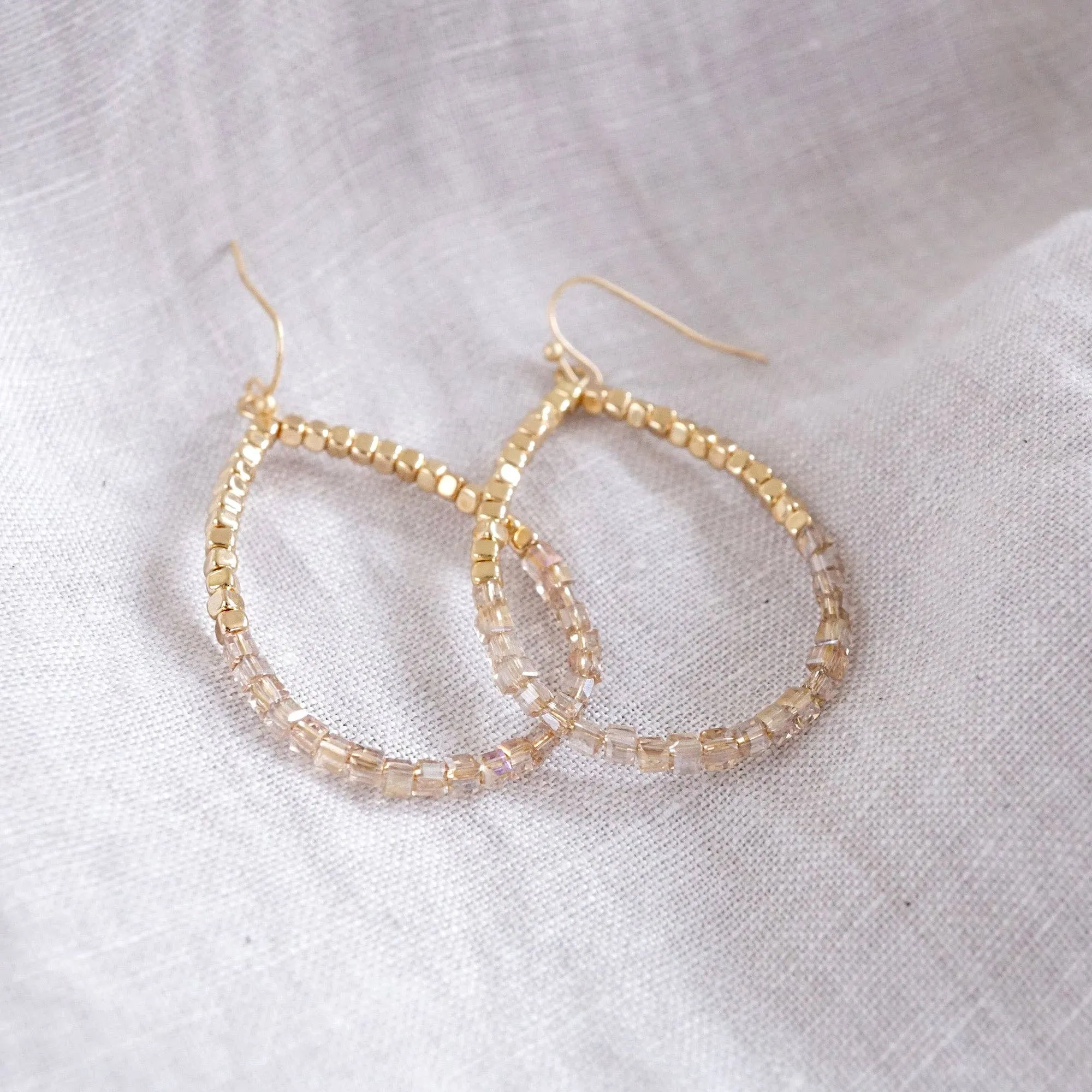 Glass & Gold Beaded Teardrop Earrings - Gold, Purple, Blue, Neutral
