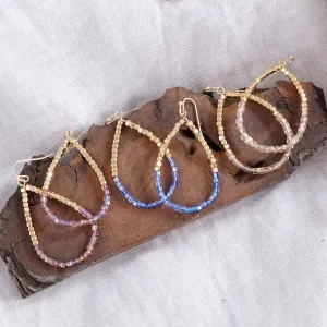 Glass & Gold Beaded Teardrop Earrings - Gold, Purple, Blue, Neutral