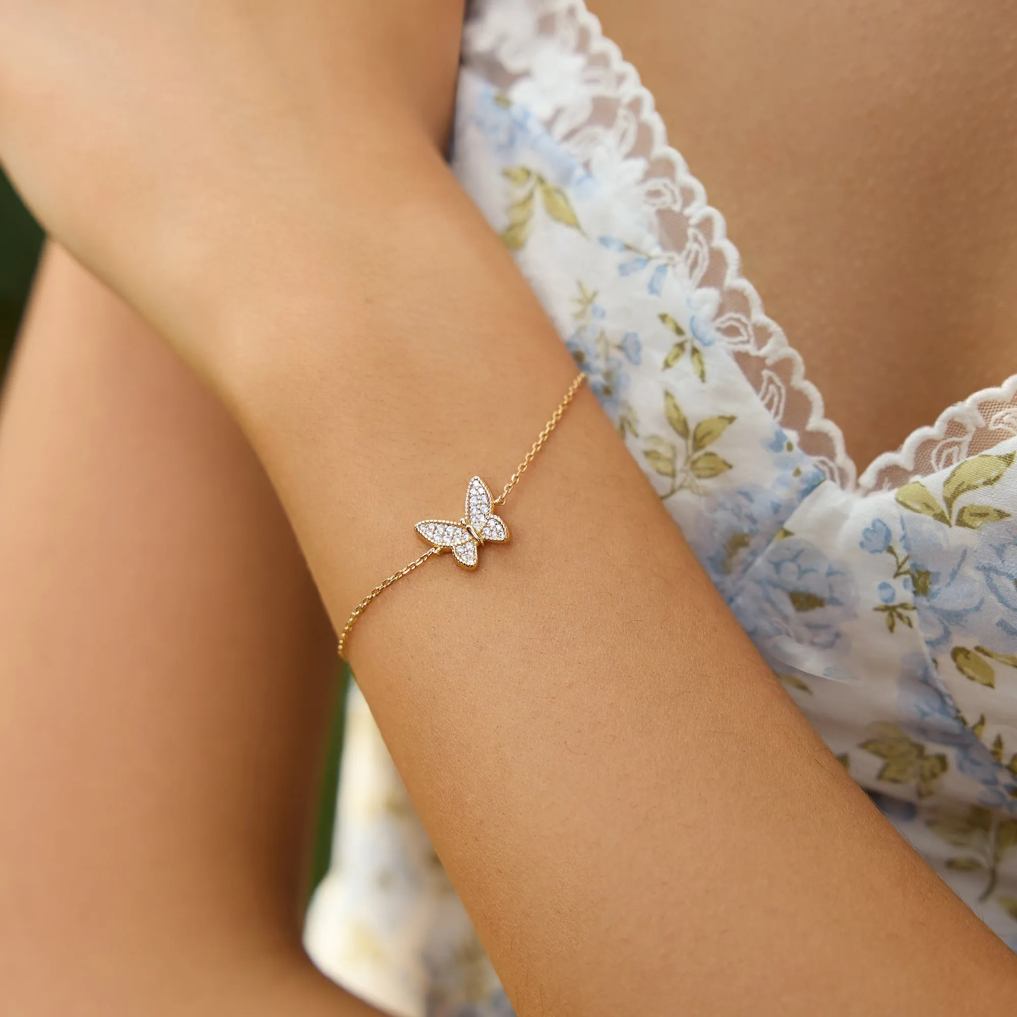 Gold Butterfly Pave Bracelet