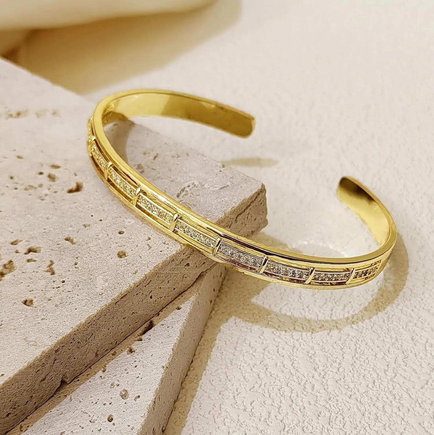 Gold Cuff Bangle Bracelet for Women Personalized Cubic Zirconia Open Bracelets Adjustable Oval Crystal Bangles Bracelets for Her