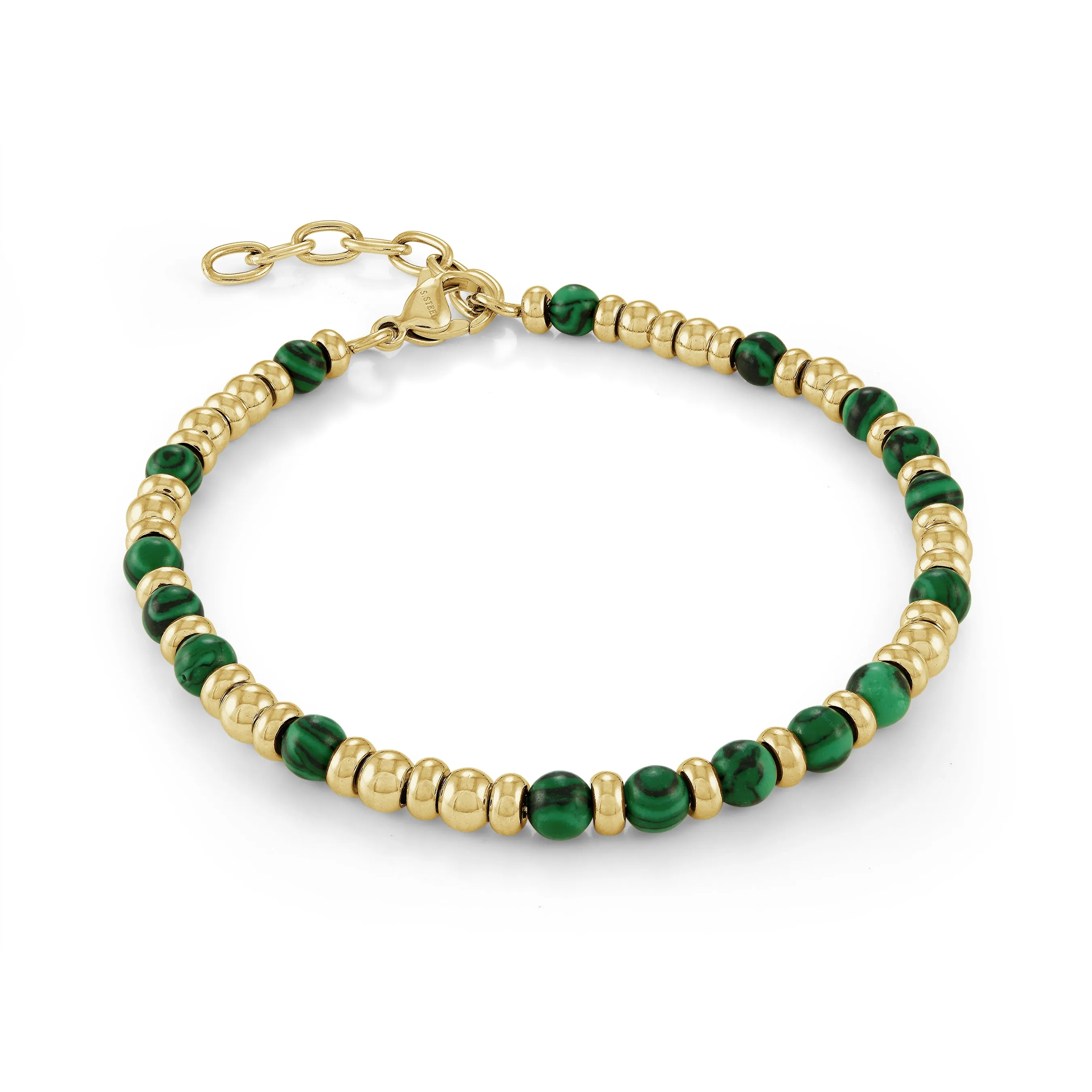Green Malachite Beads & Steel Bracelet
