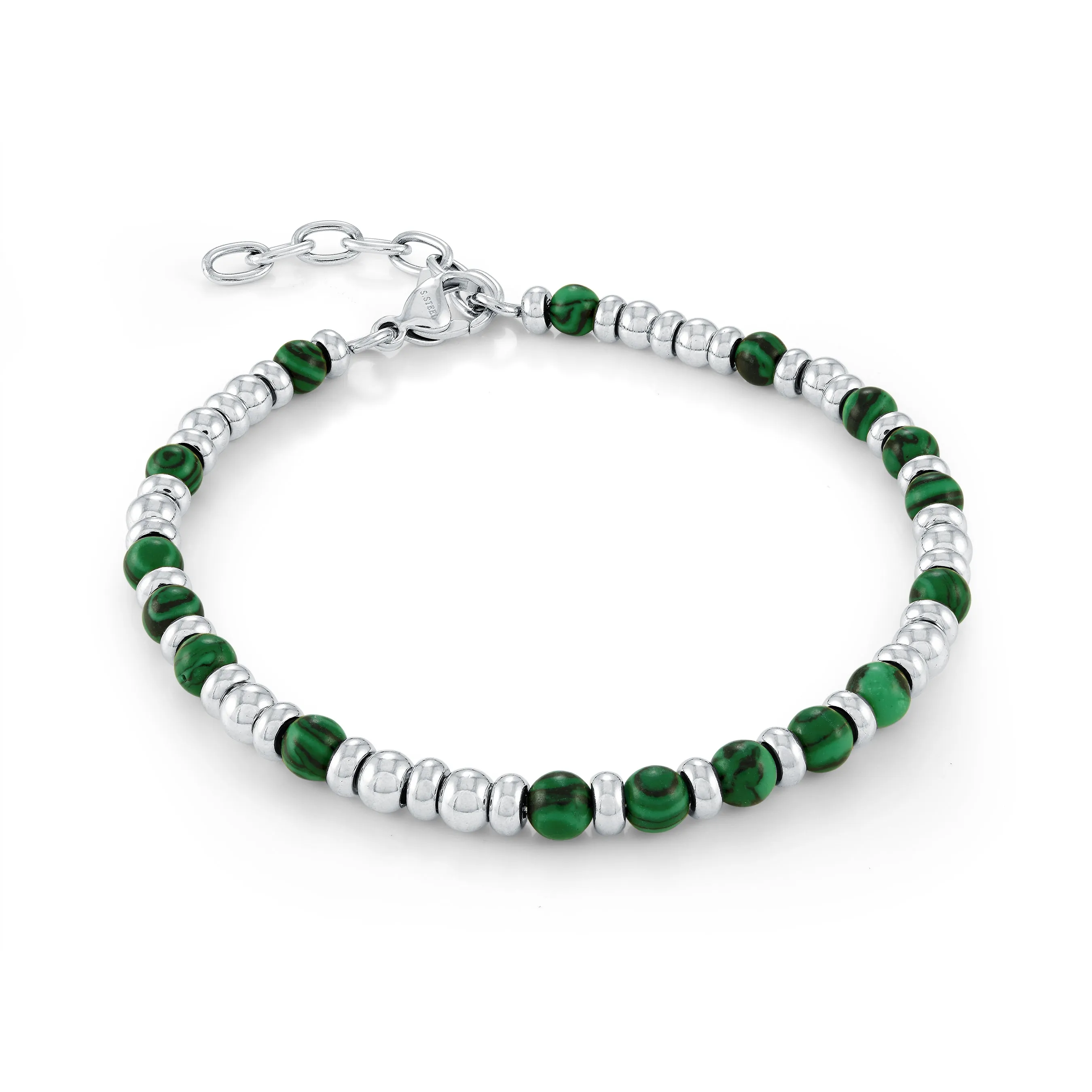 Green Malachite Beads & Steel Bracelet