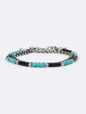 HAGOS DOUBLE CHAIN BRACELET IN BLACK AND TURQUOISE