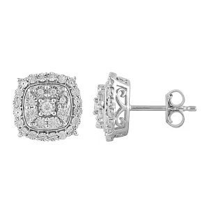Halo Square Look Earrings with 0.15ct of Diamonds in Sterling Silver