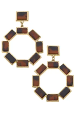 Halston Tortoise Statement Earrings in Worn Gold - Canvas Style