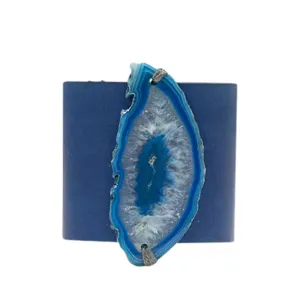 HANDCRAFTED CUFF - NAVY BLUE LEATHER WITH BLUE AGATE - 6CMNABL1.2