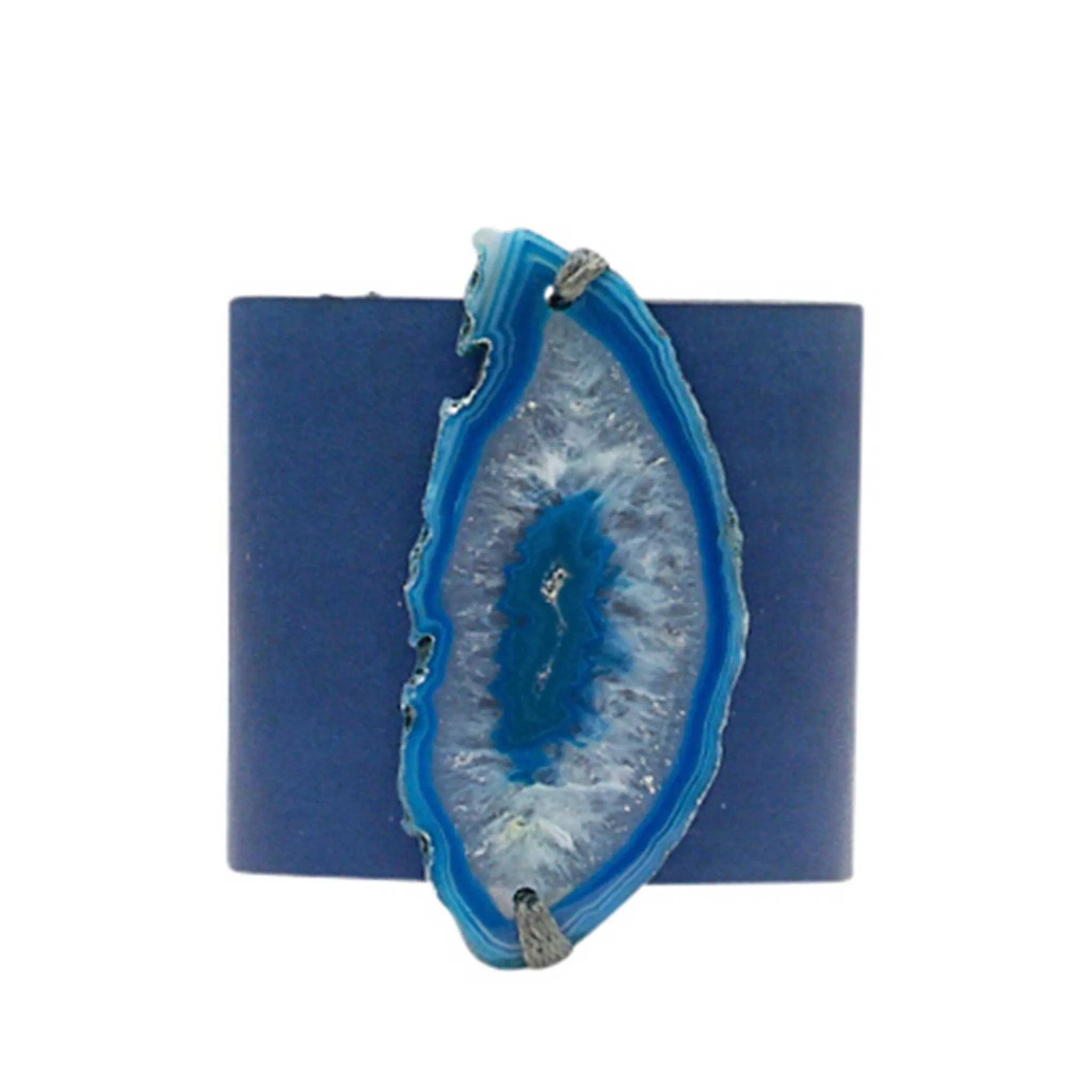 HANDCRAFTED CUFF - NAVY BLUE LEATHER WITH BLUE AGATE - 6CMNABL1.2