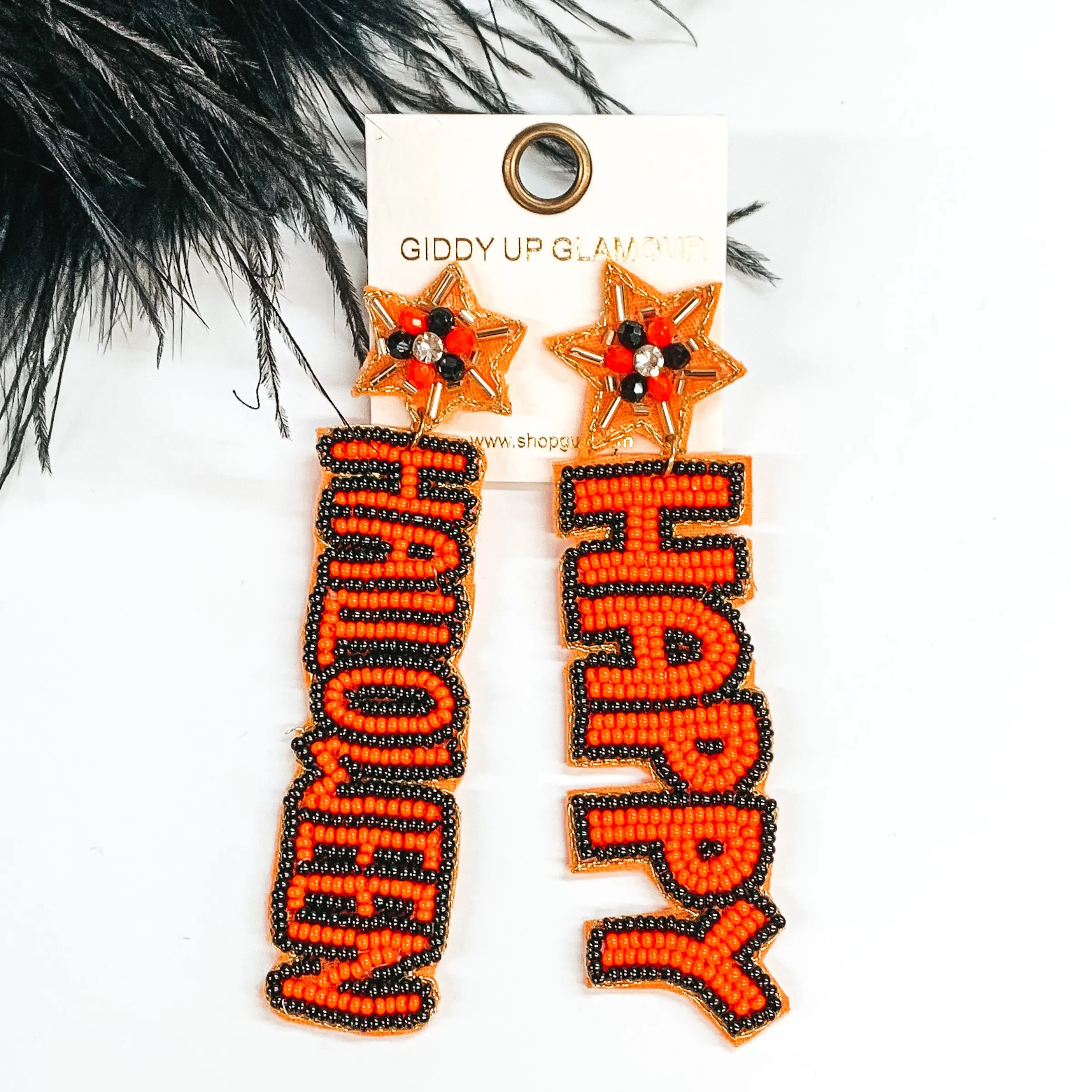 Happy Halloween Beaded Earrings in Orange