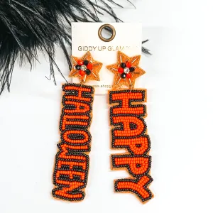 Happy Halloween Beaded Earrings in Orange
