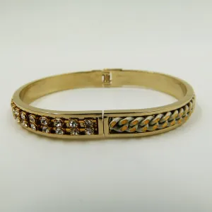 Hinged bangle with diamante and chain