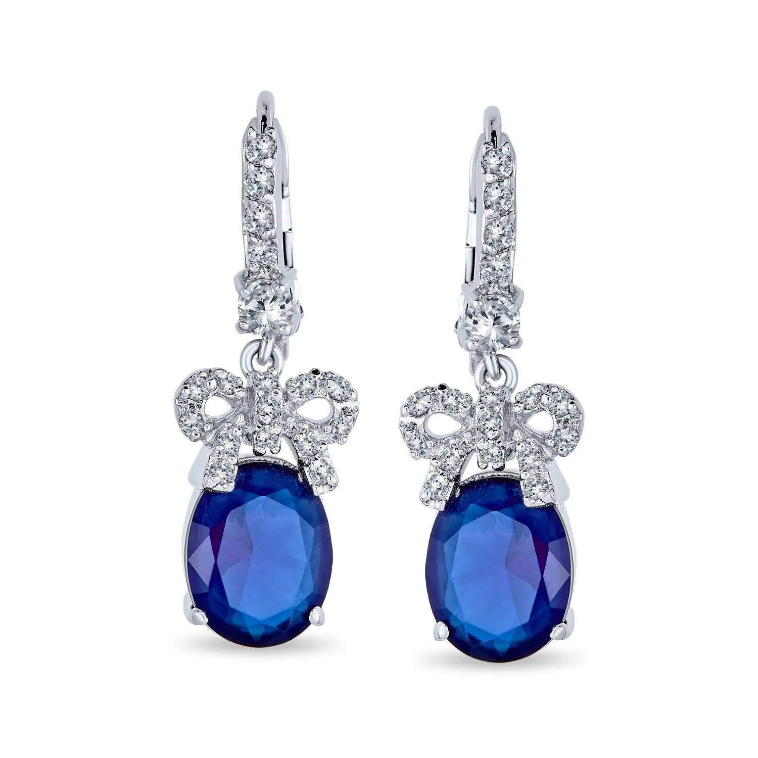 Holiday Bridal Vintage Dangle Chandelier Earrings with CZ Gemstone Ribbon Bow