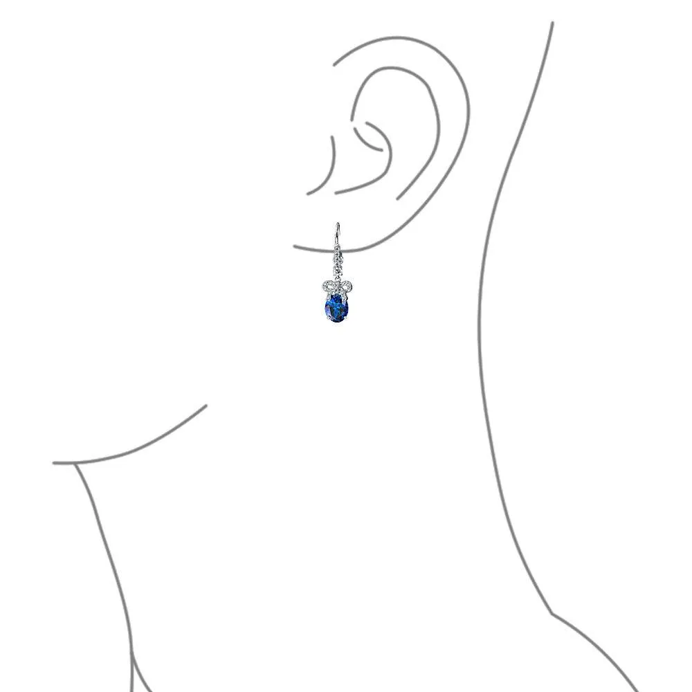Holiday Bridal Vintage Dangle Chandelier Earrings with CZ Gemstone Ribbon Bow