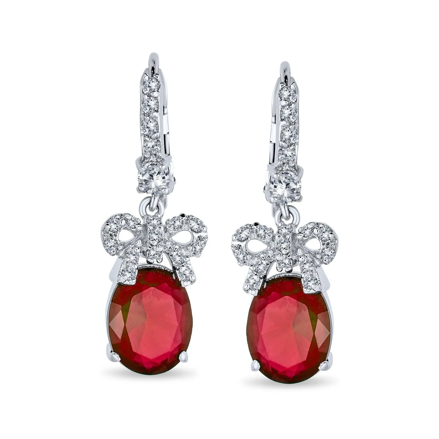 Holiday Bridal Vintage Dangle Chandelier Earrings with CZ Gemstone Ribbon Bow