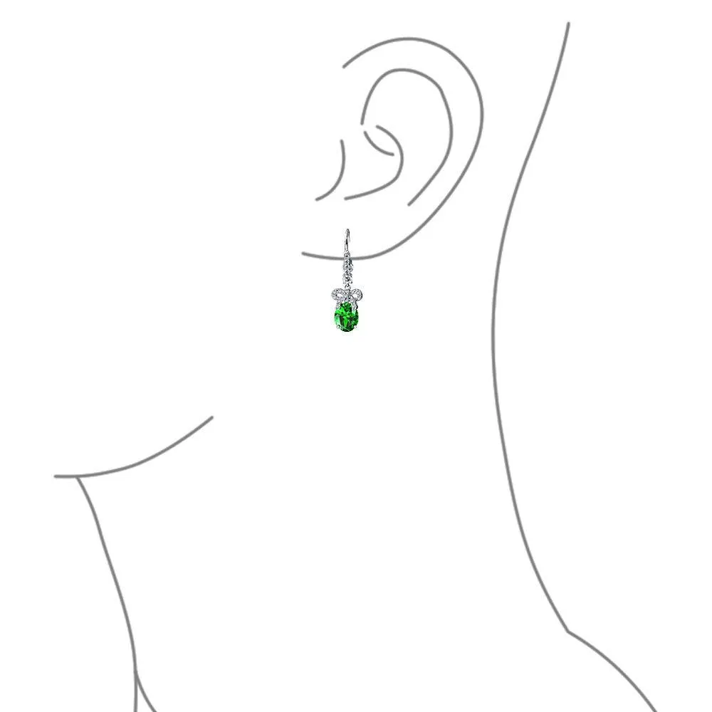 Holiday Bridal Vintage Dangle Chandelier Earrings with CZ Gemstone Ribbon Bow