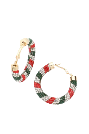 Holiday Rhinestone Pave Hoop Earrings
