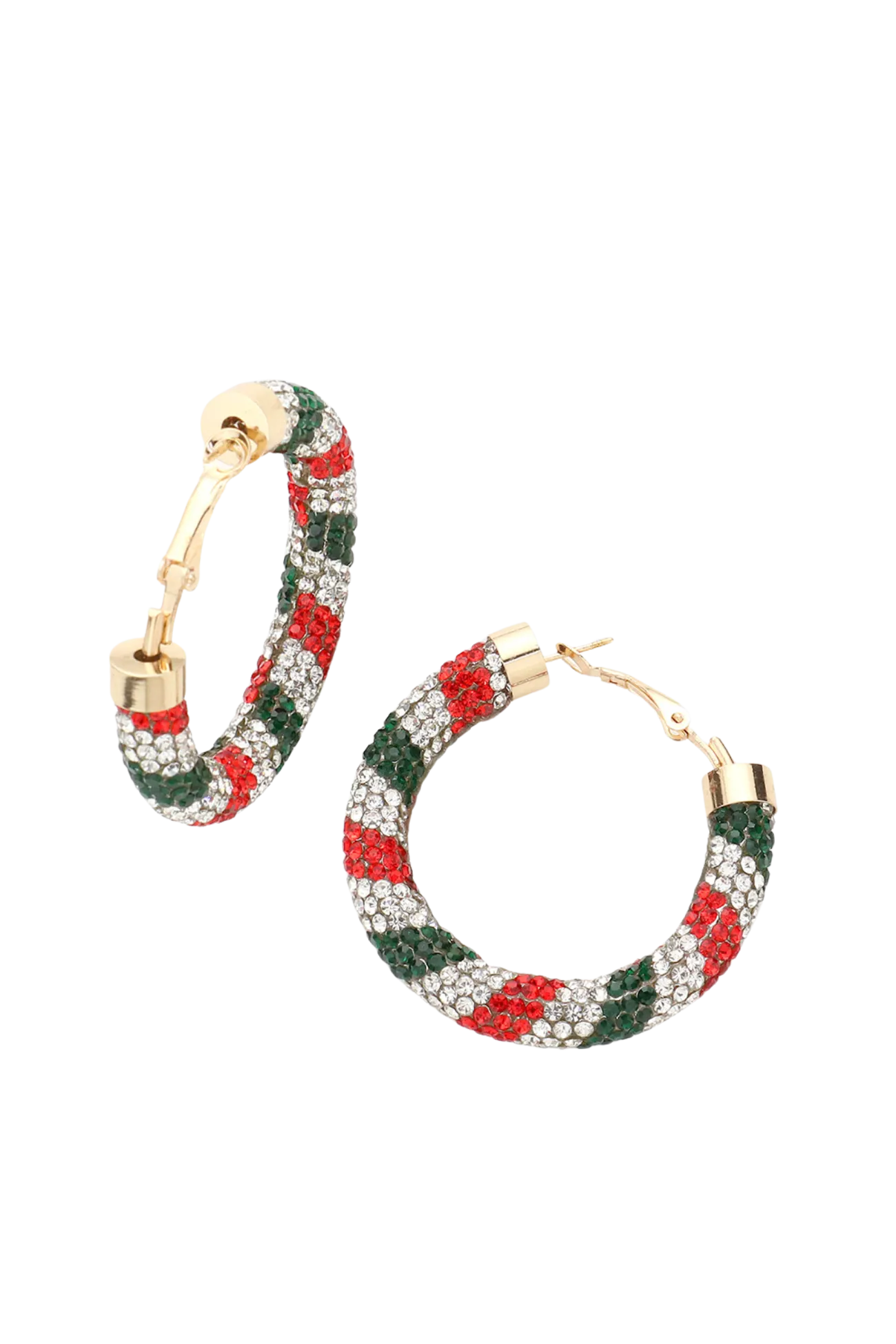 Holiday Rhinestone Pave Hoop Earrings