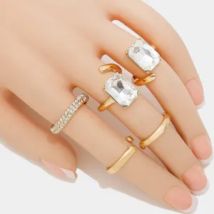 iLLASPARKZ 5 PCS - Emerald cut crystal & metal cuff rings