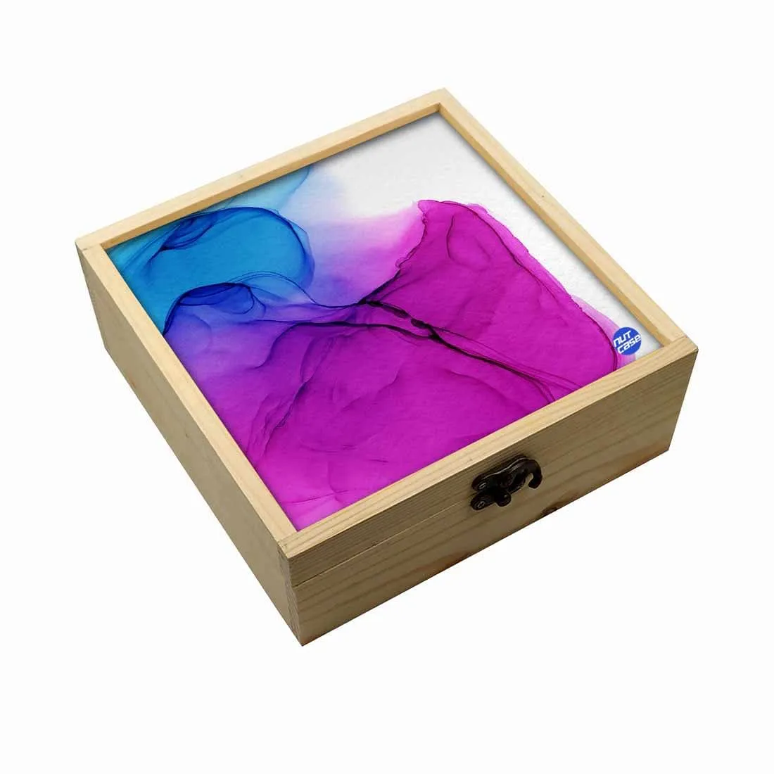 Jewellery Box Wooden Jewelry Organizer -  Purple Blue Ink Watercolor