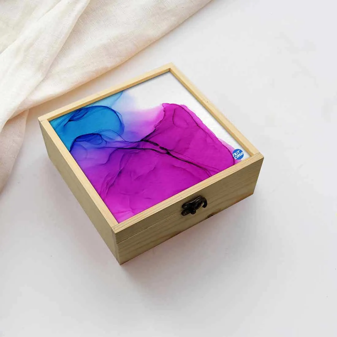 Jewellery Box Wooden Jewelry Organizer -  Purple Blue Ink Watercolor