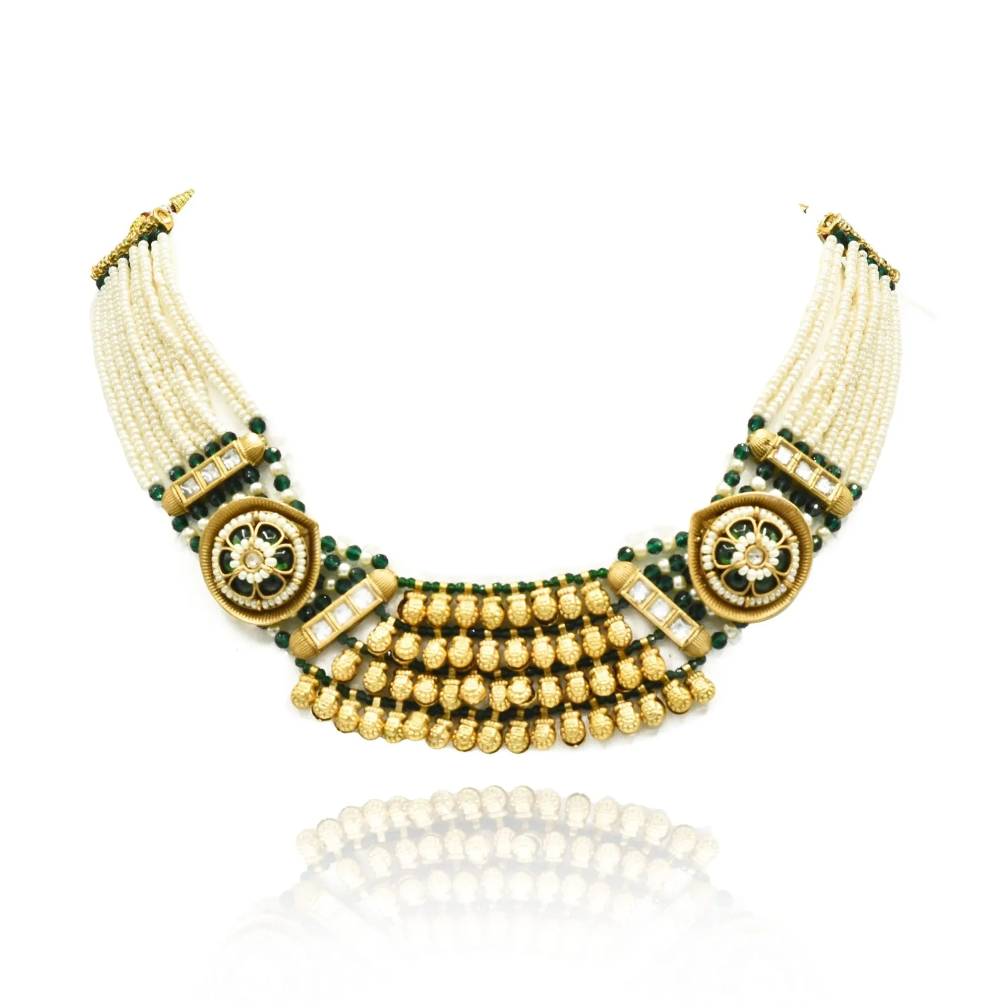 Jiya Motif Antique Gold Beads Choker Set