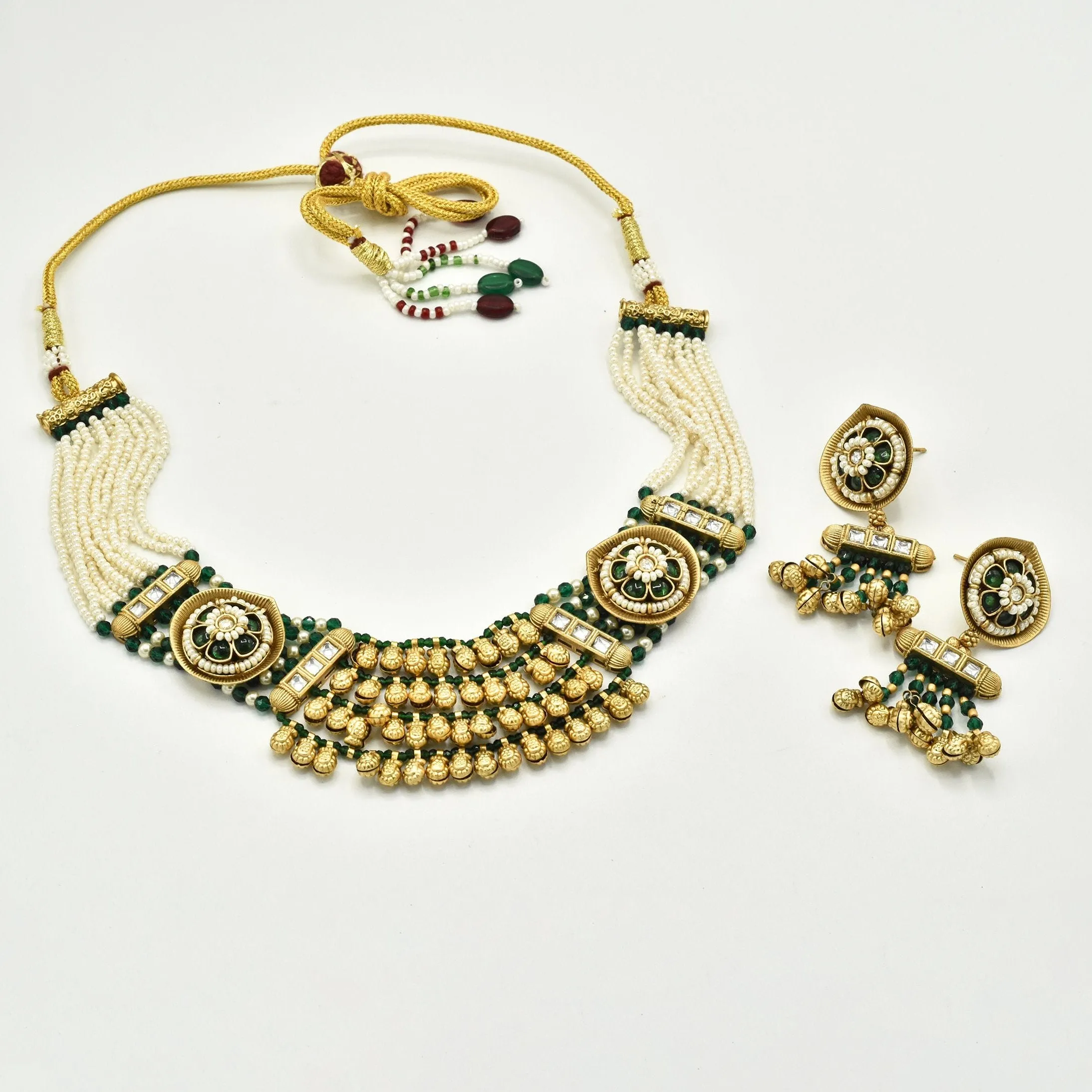 Jiya Motif Antique Gold Beads Choker Set