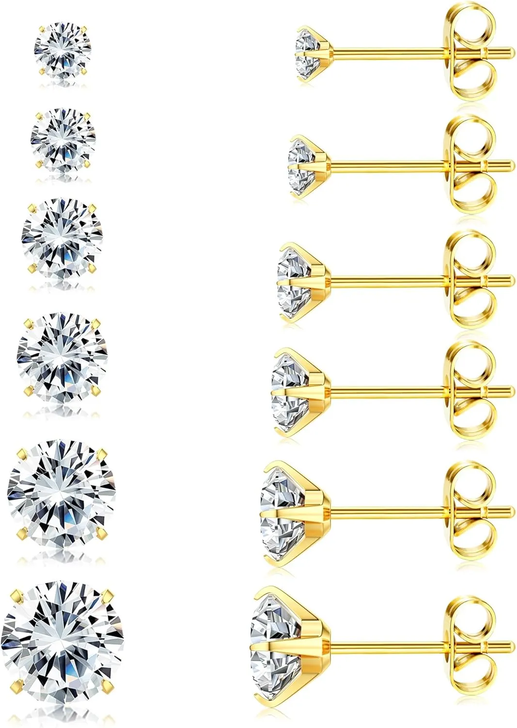 Jstyle 5A Cubic Zirconia Stud Earrings for Women Men, Hypoallergenic 316L Surgical Steel Earrings CZ Earrings Studs Silver Gold Black Cartilage Earring Sets for Multiple Piercing Studs