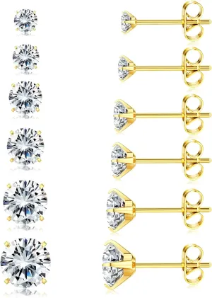 Jstyle 5A Cubic Zirconia Stud Earrings for Women Men, Hypoallergenic 316L Surgical Steel Earrings CZ Earrings Studs Silver Gold Black Cartilage Earring Sets for Multiple Piercing Studs