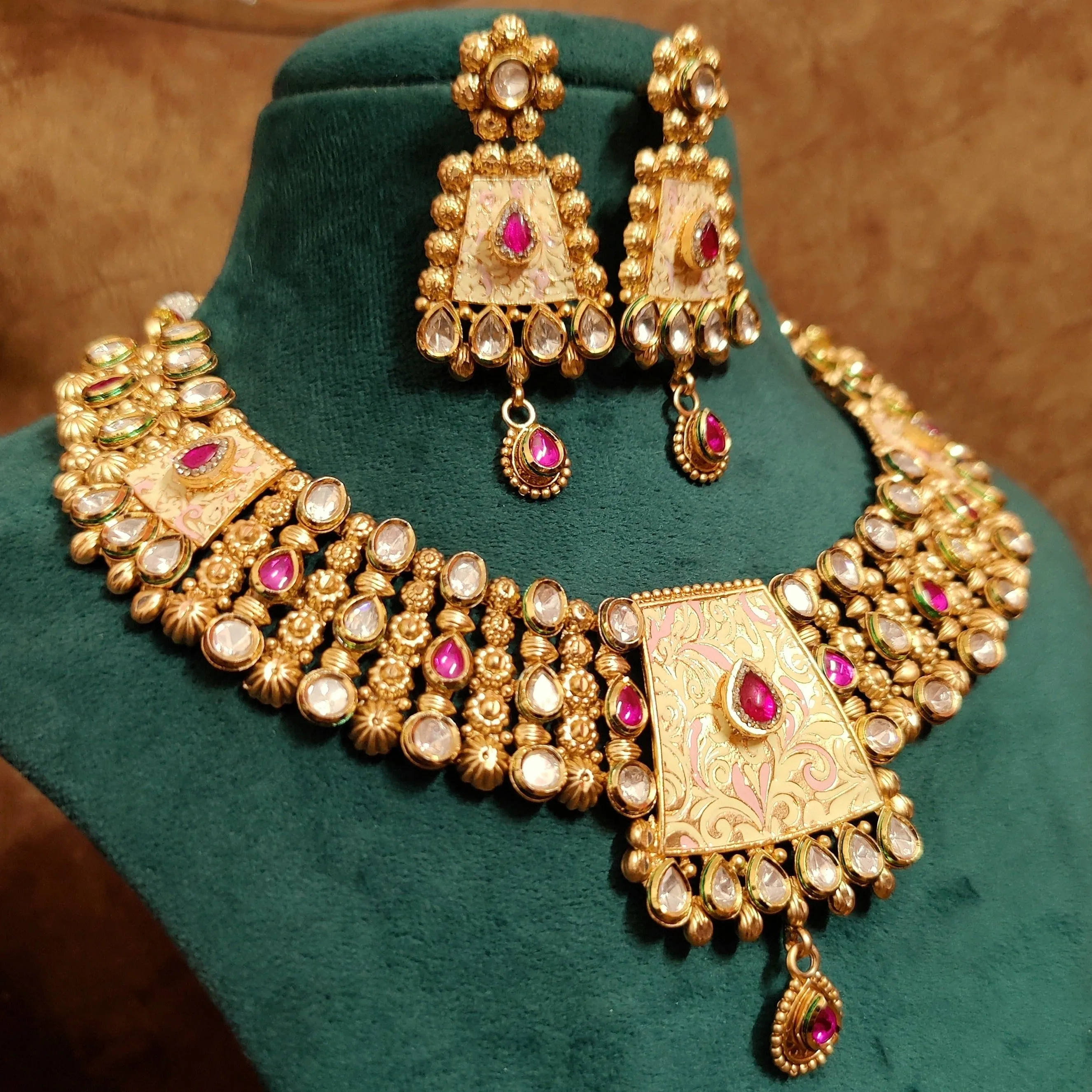 KUNDAN POLKI RUBY STONE WEDDING NECKLACE SET