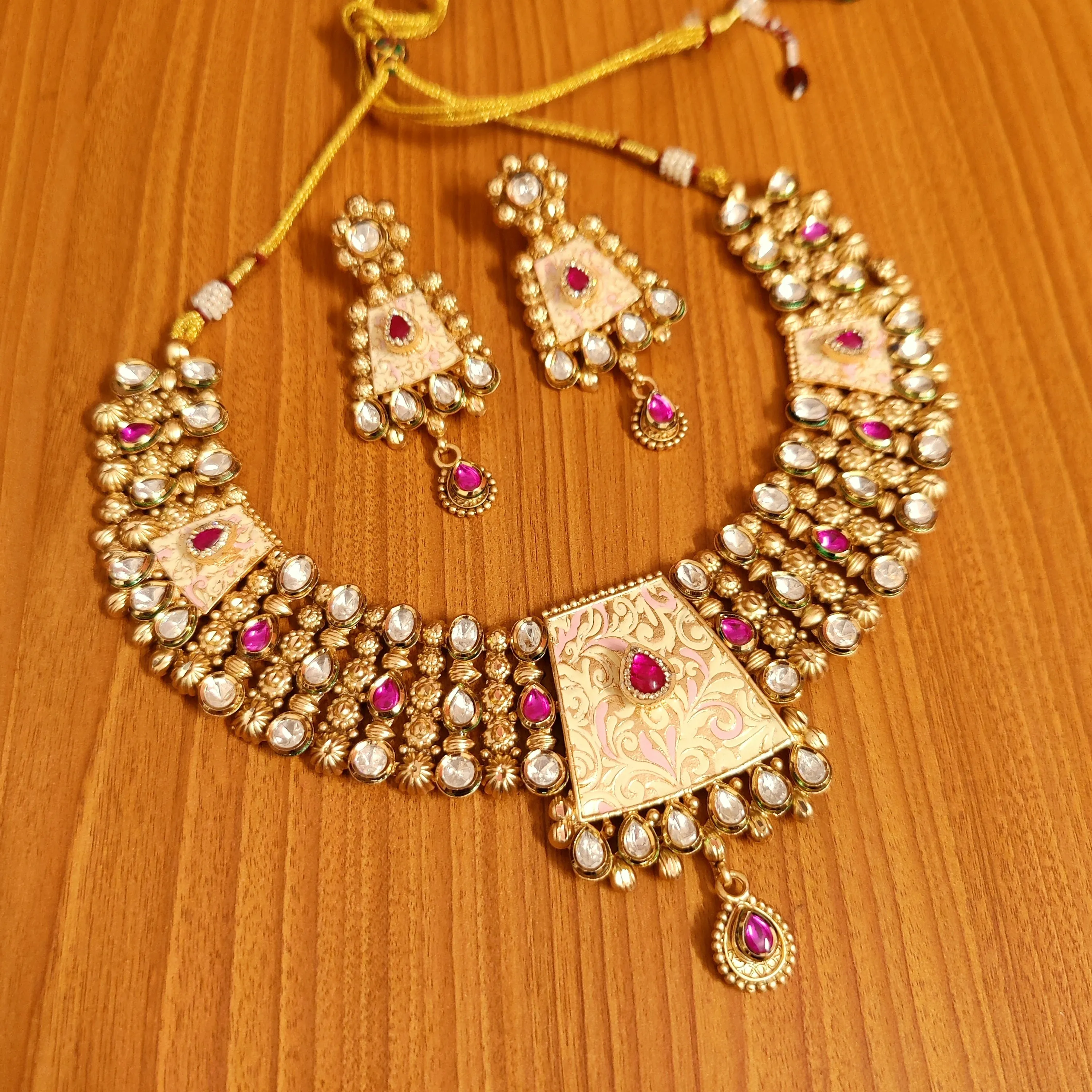 KUNDAN POLKI RUBY STONE WEDDING NECKLACE SET