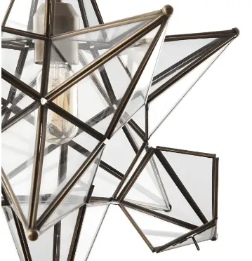 Large Star Pendant In  Antique Brass & Glass - ID 8179