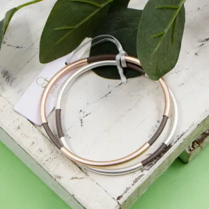 Leather bracelet and tube bangle duo