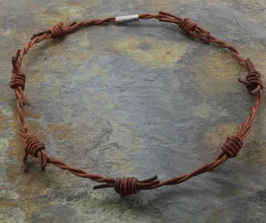 Light Brown Leather Barbed Wire Necklace