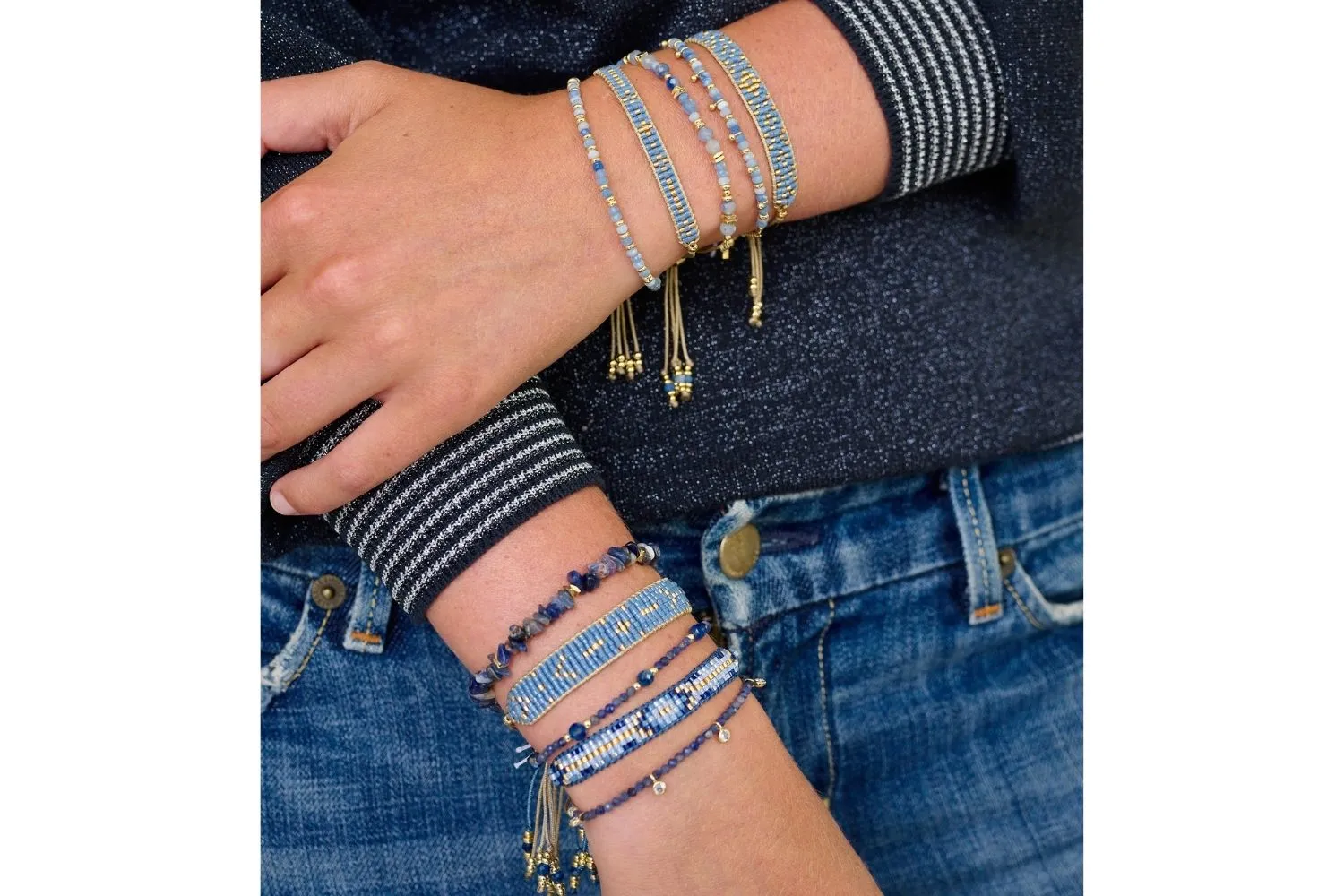 Maya Blue Gold Beaded Friendship Bracelet